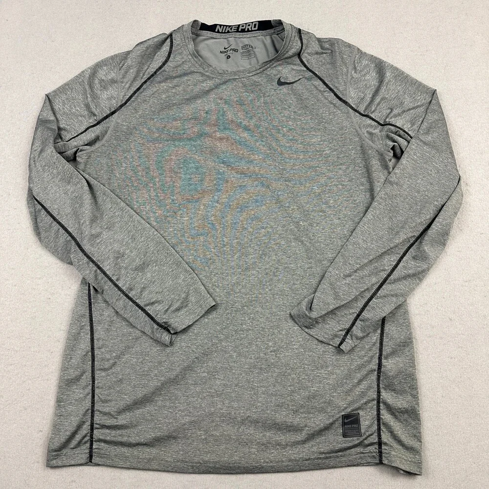 Nike Pro Shirt Men Large Gray Dri-FIT Fitted Training Pullover Base Layer Top L